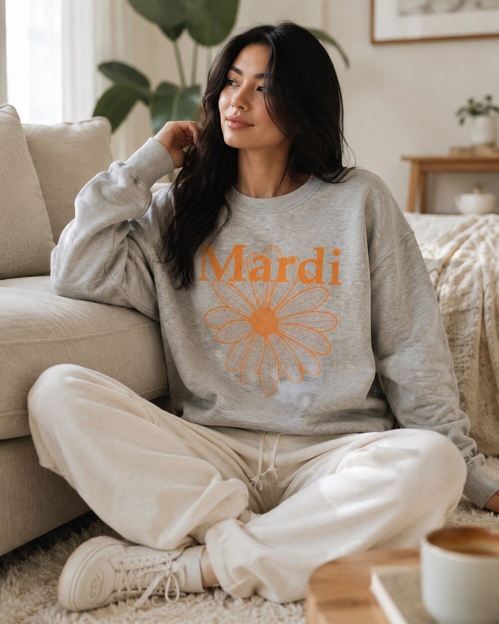 Mardi Mercredi 100% Cotton Gray Fleur Sweatshirt Crewneck Size One Size